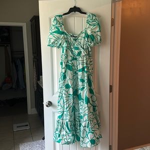 Zara XL green white flower maxi EUC